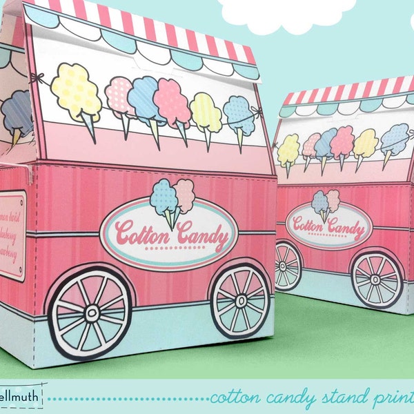 cotton candy stand -   party favor, candy and treat boxes, gift card holders printable PDF kit - INSTANT download