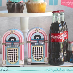 retro jukebox favor box holds candy, gift cards and treats party printable PDF kit INSTANT download image 3