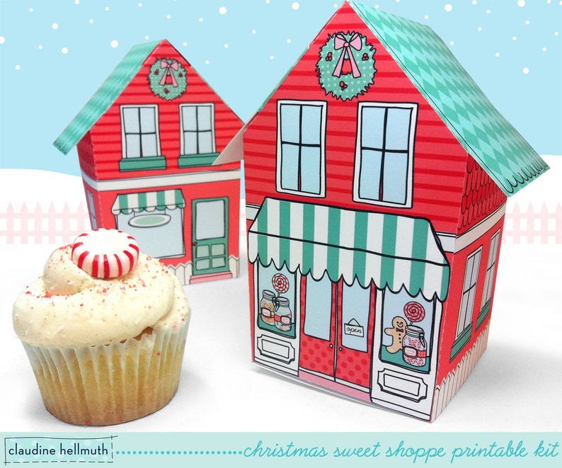 christmas sweet shoppe  -  cupcake box, holiday cookie box, holds favors, gifts and treats printable PDF kit - INSTANT download 