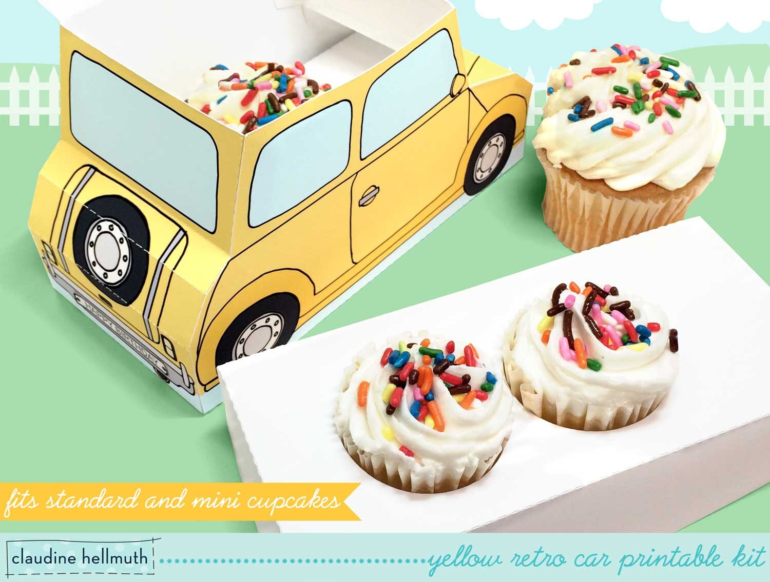 Yellow Retro Car Cupcake Box Holds Cookies and Treats Gift Etsy