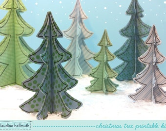 christmas trees with holiday ice skaters - party table centerpiece, paper decoration kit printable PDF - INSTANT download