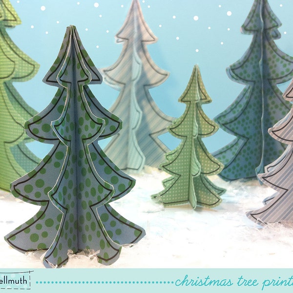 christmas trees with holiday ice skaters - party table centerpiece, paper decoration kit printable PDF - INSTANT download