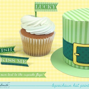 leprechaun hat cupcake box holds candy and treats, St. Patrick's Day favor box, party printable PDF kit INSTANT download image 4