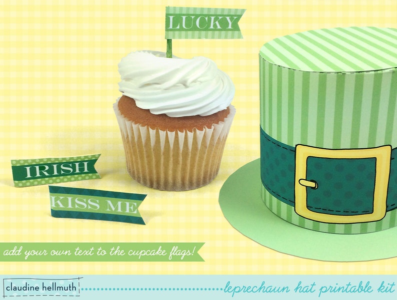 leprechaun hat cupcake box holds candy and treats, St. Patrick's Day favor box, party printable PDF kit INSTANT download image 4