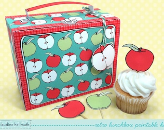 retro lunchbox -  cupcake box, teacher appreciation, back to school, party favor printable,  PDF kit - INSTANT download