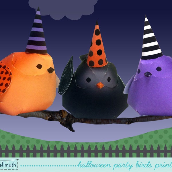 halloween party birds - centerpiece decorations and whimsical ornaments, - printable PDF - INSTANT download