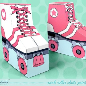 pink roller skates - favor boxes fit gift cards, candy, cookies and more party printable PDF kit - INSTANT download