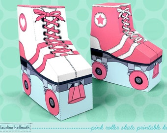 pink roller skates - favor boxes fit gift cards, candy, cookies and more party printable PDF kit - INSTANT download