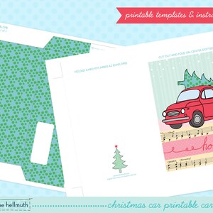 christmas card printable kit red retro car with tree holiday greeting card printable INSTANT download PDF image 4