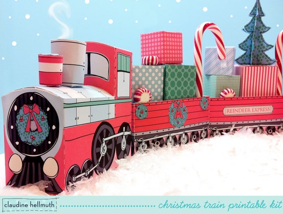 Christmas Train Set Favor Box and Party Centerpiece, Holds Candy Canes, Small  Gifts, Cupcakes Printable PDF Kit INSTANT Download 