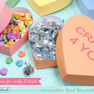 conversation heart gift boxes fits candy, cookies, favors and treats with customizable text PDF kit INSTANT download image 2