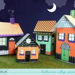 halloween village - candy boxes, gift card box, luminaries, party favor, table centerpiece, printable PDF kit - INSTANT download