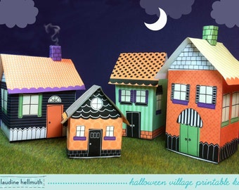 halloween village - candy boxes, gift card box, luminaries, party favor, table centerpiece, printable PDF kit - INSTANT download