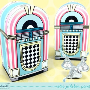 retro jukebox favor box holds candy, gift cards and treats party printable PDF kit INSTANT download image 1