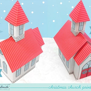 Weihnachtskirche Süßigkeiten Geschenkbox, Geschenkbox für Partygäste, Herzstück Dekoration, PDF Kit zum Ausdrucken SOFORTIGER Download Bild 2