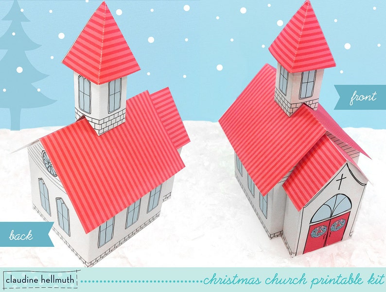 Weihnachtskirche Süßigkeiten Geschenkbox, Geschenkbox für Partygäste, Herzstück Dekoration, PDF Kit zum Ausdrucken SOFORTIGER Download Bild 2