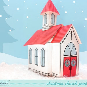 iglesia de Navidad - caja de regalo de dulces, caja de favores de fiesta, decoración de centro de mesa, kit PDF imprimible en papel - descarga INSTANTÁNEA