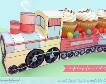 sweet treat train set -  party centerpiece and favor box, holds cupcakes, candy, Easter eggs etc - printable PDF kit - INSTANT download