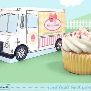 Camión de dulces: caja para cupcakes con capacidad para cupcakes estándar y mini, galletas, dulces, recuerdos y regalos. Kit PDF - Descarga instantánea.