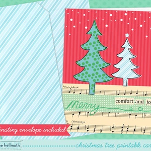 kit imprimable de carte de Noel - carte de voeux fantaisiste d'arbres de Noel imprimable INSTANT download PDF