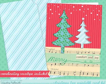 Kit imprimible de tarjetas de Navidad - caprichosos árboles de Navidad tarjeta de felicitación imprimible descarga instantánea PDF