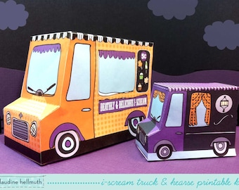 halloween candy box i-scream truck & hearse - candy favor boxes, gift box, party centerpiece printable PDF kit - INSTANT download