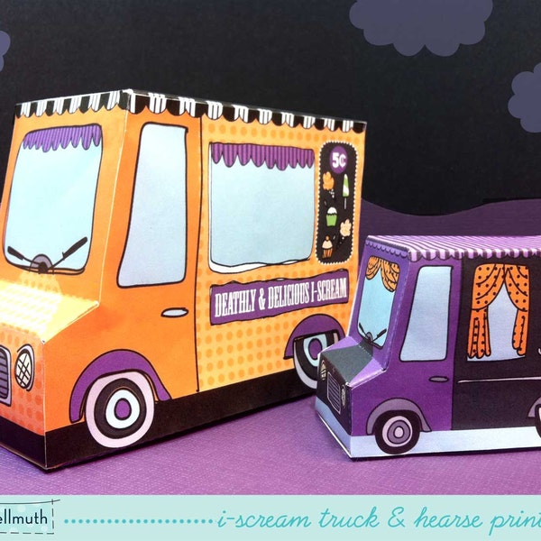 halloween candy box i-scream truck & hearse - candy favor boxes, gift box, party centerpiece printable PDF kit - INSTANT download