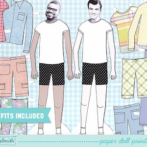 MAN paper doll set - easy for you to customize with your own photos - printable PDF - INSTANT download