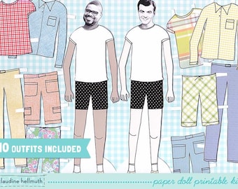 MAN paper doll set - easy for you to customize with your own photos - printable PDF - INSTANT download