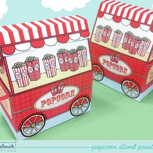 popcorn stand party favor, candy and treat boxes, gift card holders printable PDF kit INSTANT download image 2