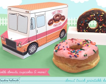 donut truck -  box holds donuts, doughnut holes, mini doughnuts, cupcakes, favors and gifts PDF kit - INSTANT download