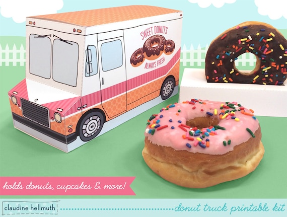 donut truck - box holds donuts, doughnut holes, mini doughnuts, cupcakes, favors and gifts PDF kit - INSTANT download Il_570xn