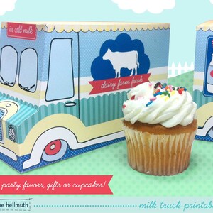 milk truck cookie box, cupcake holder, favor box, party centerpiece printable PDF kit INSTANT download image 1