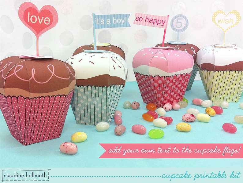 cupcake candy box kit gift boxes, party favor boxes, paper toy printable PDF INSTANT download image 2