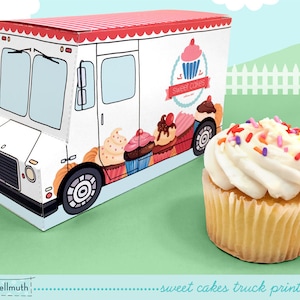 sweet cakes truck -  cupcake box holds standard and mini cupcakes, cookies, candy, favors and gifts PDF kit - INSTANT download