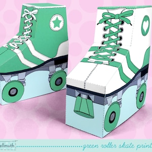 green roller skates - favor boxes fit gift cards, candy, cookies and more party printable PDF kit - INSTANT download