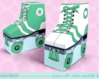 green roller skates - favor boxes fit gift cards, candy, cookies and more party printable PDF kit - INSTANT download