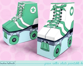 green roller skates - favor boxes fit gift cards, candy, cookies and more party printable PDF kit - INSTANT download