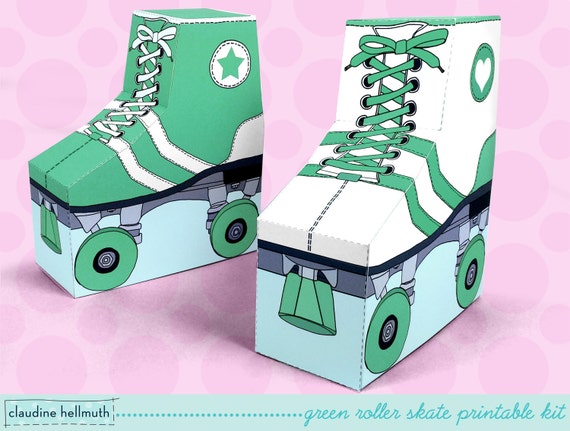 green roller skates - favor boxes fit gift cards, candy, cookies and more party printable PDF kit - INSTANT download Il_570xn