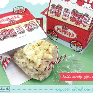 popcorn stand party favor, candy and treat boxes, gift card holders printable PDF kit INSTANT download image 3