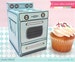 retro oven -  cupcake box, cookie, candy, treat and party favor box, gift card holder, paper printable PDF kit - INSTANT download 