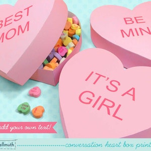 conversation heart gift boxes fits candy, cookies, favors and treats with customizable text PDF kit INSTANT download image 3