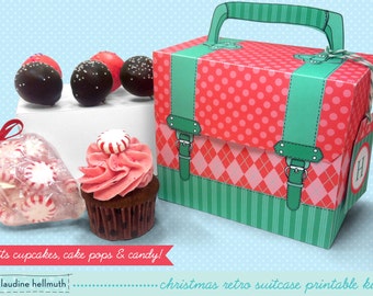 christmas cake pop and cupcake box - holds cookies, candy, party treat and favor box, printable PDF kit - INSTANT download