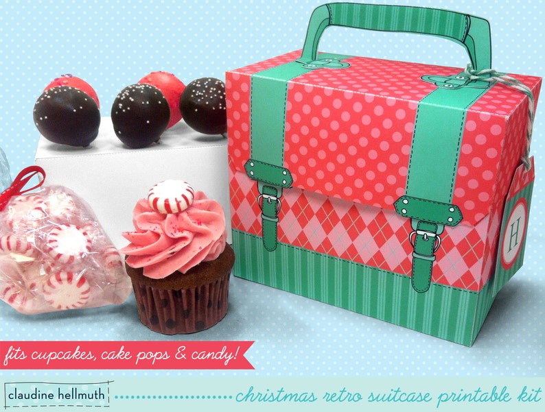 christmas cake pop and cupcake box - holds cookies, candy, party treat and favor box, printable PDF kit - INSTANT download 