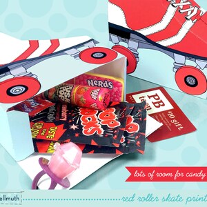 red roller skates favor boxes fit gift cards, candy, cookies and more party printable PDF kit INSTANT download image 2