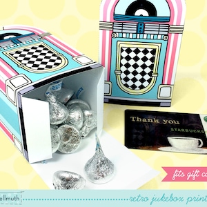retro jukebox favor box holds candy, gift cards and treats party printable PDF kit INSTANT download image 2