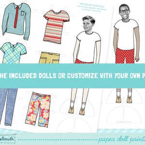 PRE-TEEN BOY paper doll set easy for you to customize with your own photos printable pdf instant download image 3