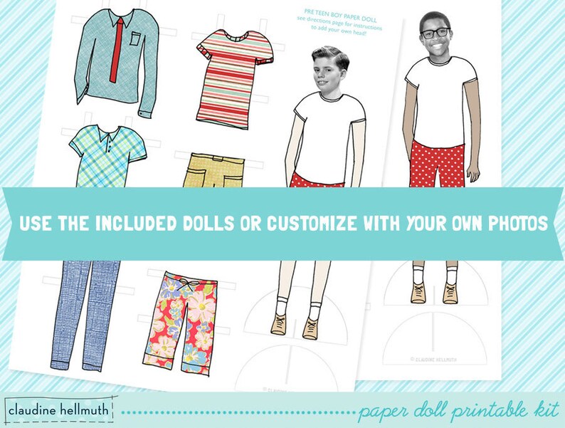 PRE-TEEN BOY paper doll set easy for you to customize with your own photos printable pdf instant download image 3