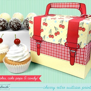 retro cherry cake pop and cupcake box - holds cookies, candy, party treat and favor box, printable PDF kit - INSTANT download