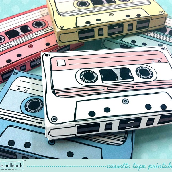 cassette tapes -  gift card holders, party favor boxes, paper toy printable PDF kit - INSTANT download